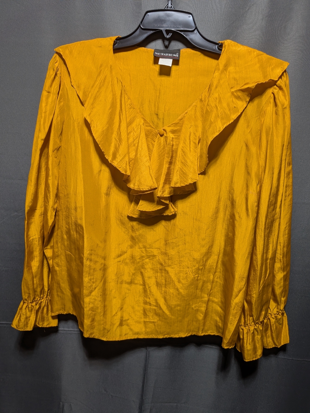 Notations - Vintage 80's/90's -100% Silk Mustard Ruffle V-Neck Blouse